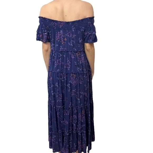 Free People Dress Midi Off Shoulder Smocked Boho Floral Vacation Size Small - Picture 3 of 8